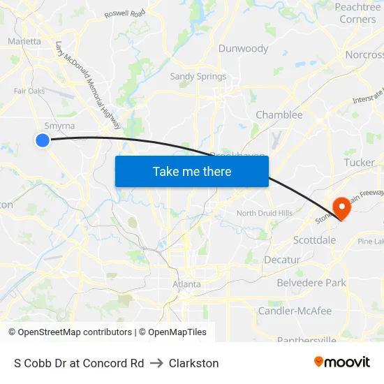 S Cobb Dr at Concord Rd to Clarkston map