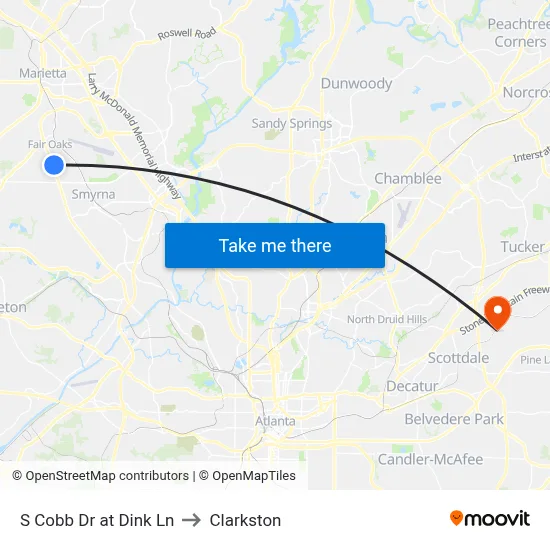 S Cobb Dr at Dink Ln to Clarkston map