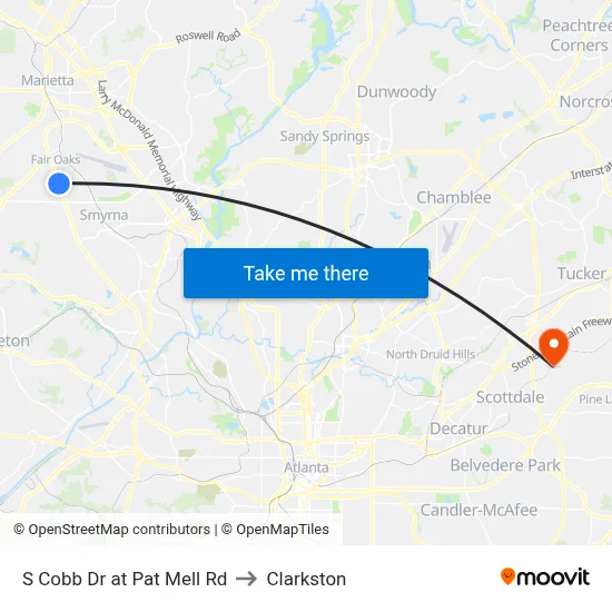 S Cobb Dr at Pat Mell Rd to Clarkston map