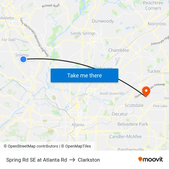 Spring Rd SE at Atlanta Rd to Clarkston map
