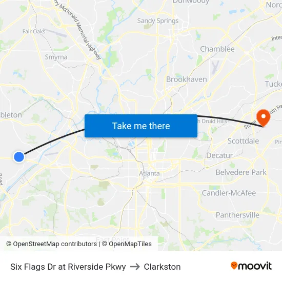 Six Flags Dr at Riverside Pkwy to Clarkston map