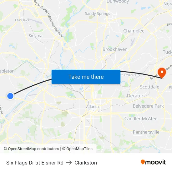 Six Flags Dr at Elsner Rd to Clarkston map