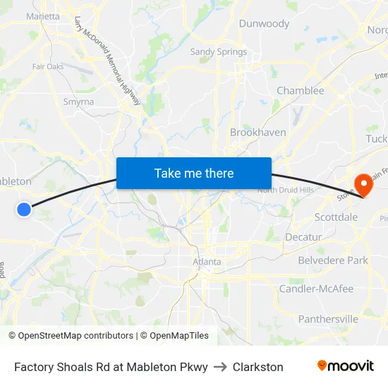 Factory Shoals Rd at Mableton Pkwy to Clarkston map