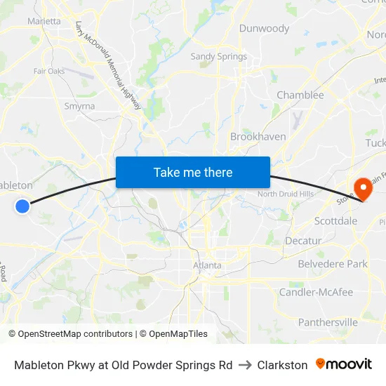 Mableton Pkwy at Old Powder Springs Rd to Clarkston map