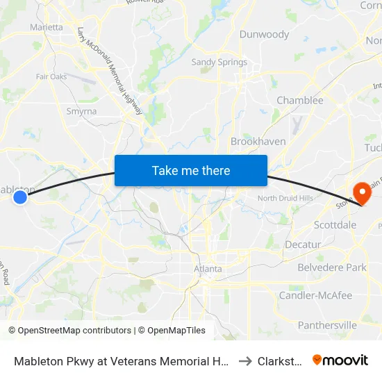 Mableton Pkwy at Veterans Memorial Hwy to Clarkston map
