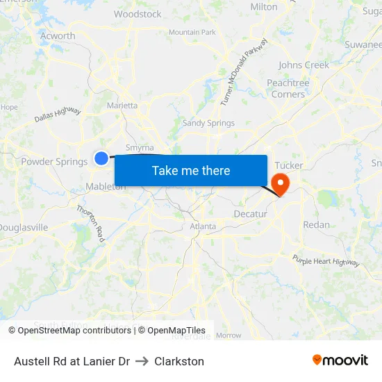 Austell Rd at Lanier Dr to Clarkston map