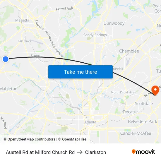 Austell Rd at Milford Church Rd to Clarkston map