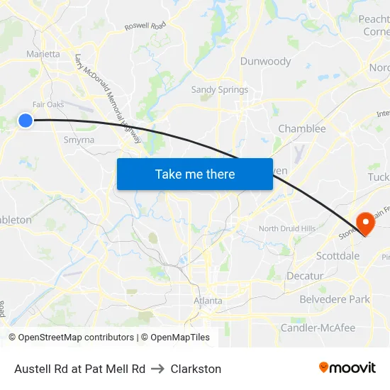 Austell Rd at Pat Mell Rd to Clarkston map