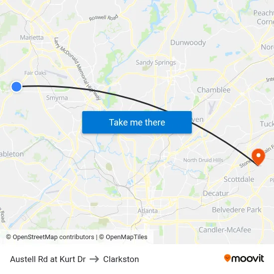 Austell Rd at Kurt Dr to Clarkston map