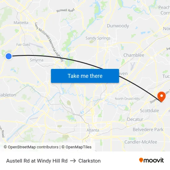 Austell Rd at Windy Hill Rd to Clarkston map