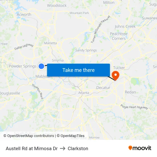 Austell Rd at Mimosa Dr to Clarkston map