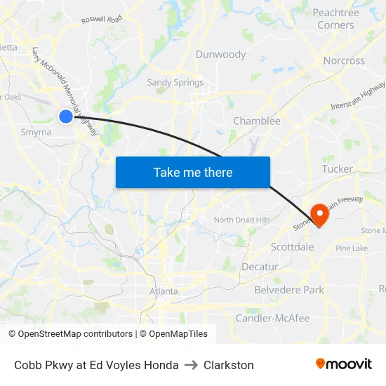 Cobb Pkwy at Ed Voyles Honda to Clarkston map