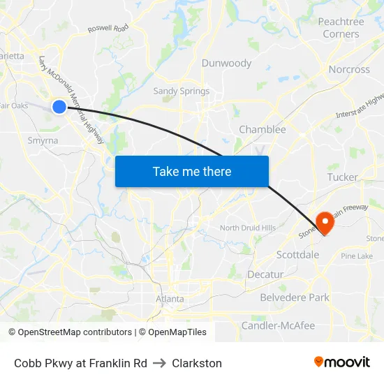 Cobb Pkwy at Franklin Rd to Clarkston map