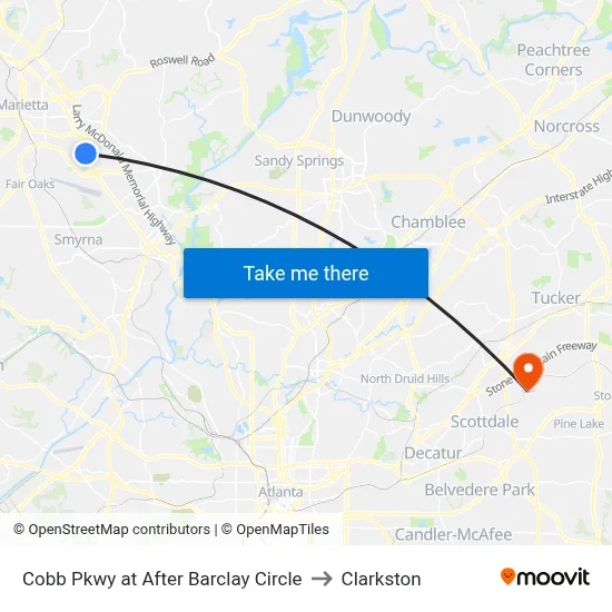 Cobb Pkwy at After Barclay Circle to Clarkston map
