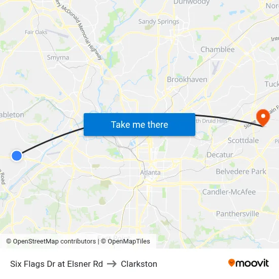 Six Flags Dr at Elsner Rd to Clarkston map