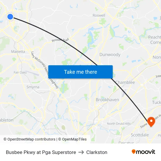 Busbee Pkwy at Pga Superstore to Clarkston map