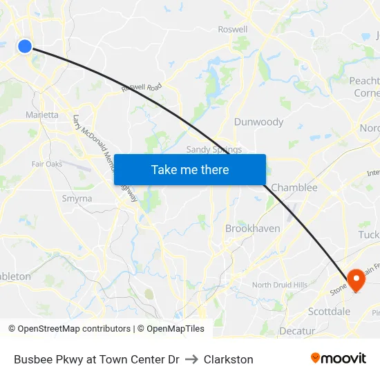 Busbee Pkwy at Town Center Dr to Clarkston map