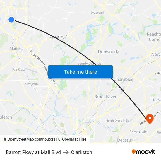 Barrett Pkwy at Mall Blvd to Clarkston map