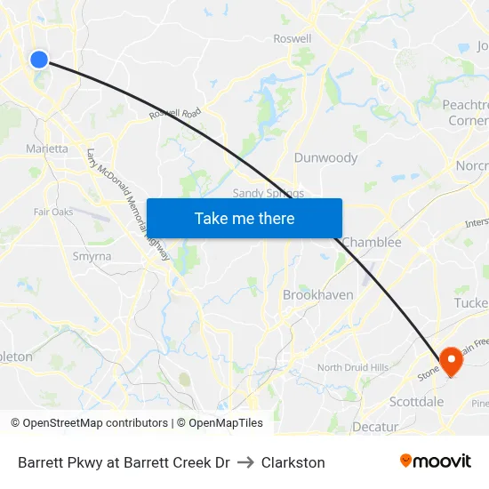Barrett Pkwy at Barrett Creek Dr to Clarkston map