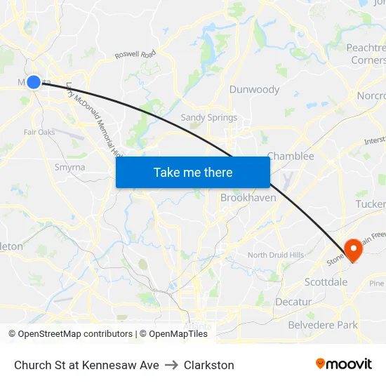 Church St at Kennesaw Ave to Clarkston map