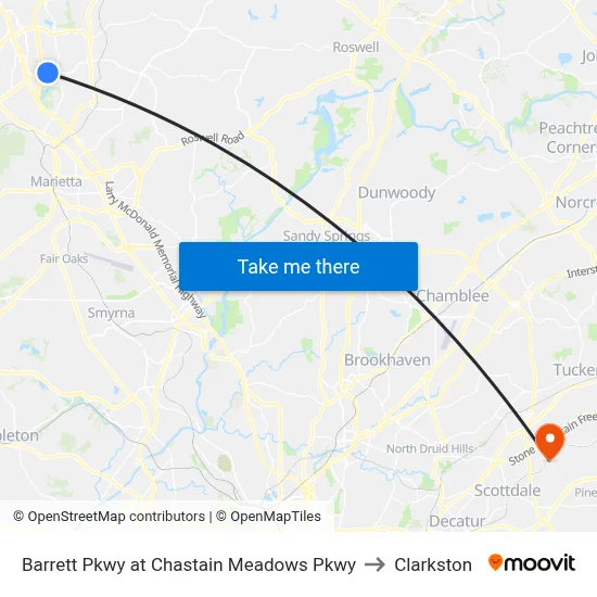 Barrett Pkwy at Chastain Meadows Pkwy to Clarkston map