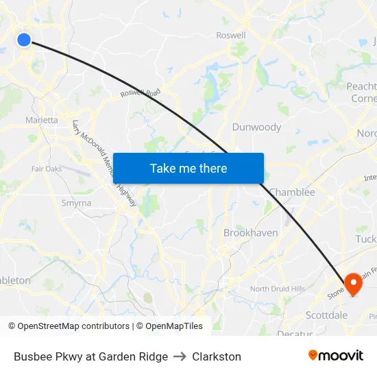 Busbee Pkwy at Garden Ridge to Clarkston map