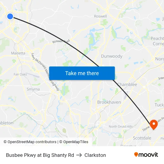 Busbee Pkwy at Big Shanty Rd to Clarkston map