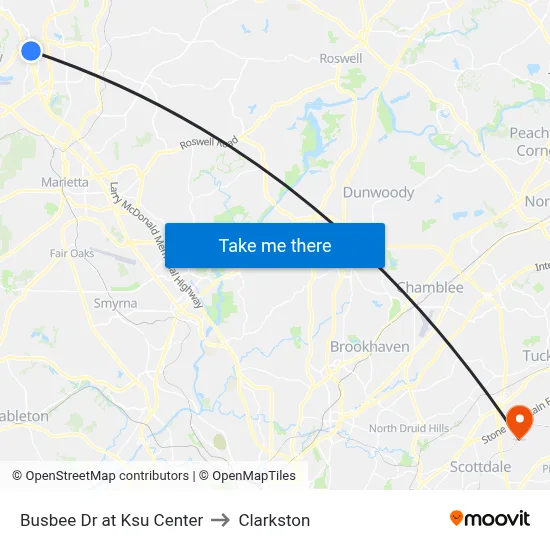 Busbee Dr at Ksu Center to Clarkston map