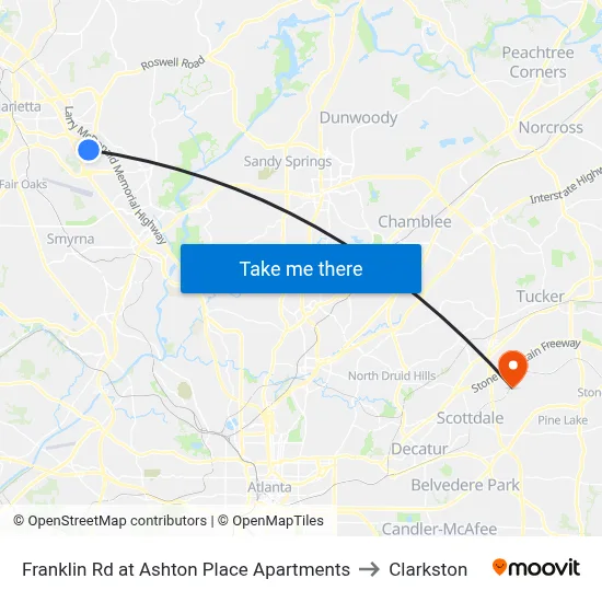 Franklin Rd at Ashton Place Apartments to Clarkston map