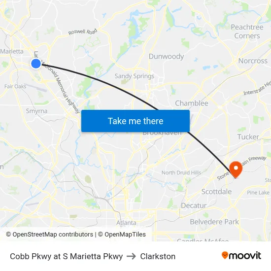 Cobb Pkwy at S Marietta Pkwy to Clarkston map