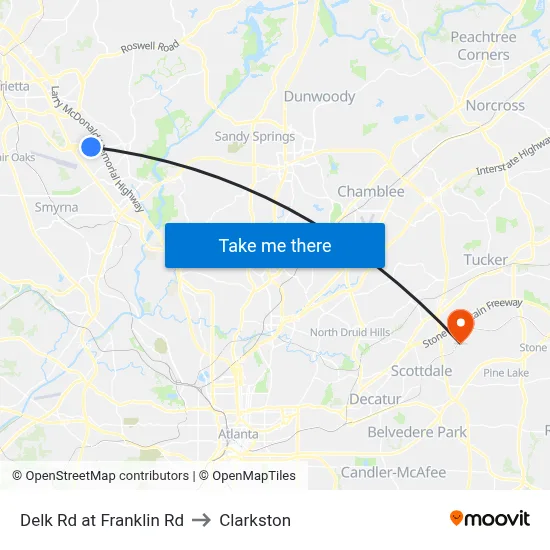Delk Rd at Franklin Rd to Clarkston map