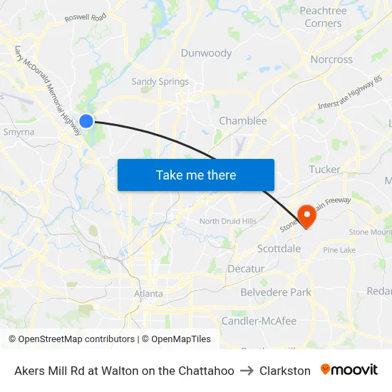 Akers Mill Rd at Walton on the Chattahoo to Clarkston map