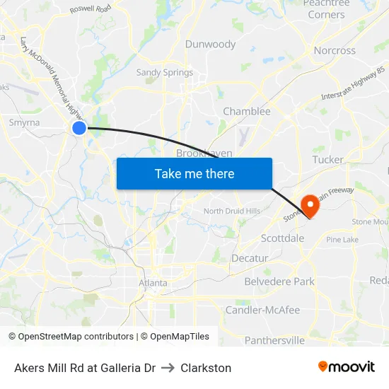 Akers Mill Rd at Galleria Dr to Clarkston map