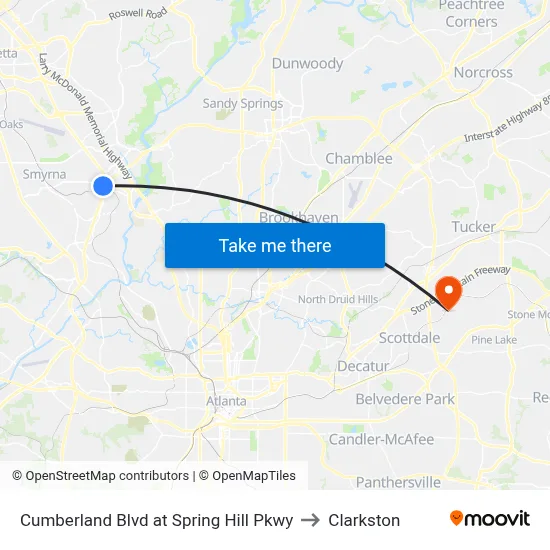 Cumberland Blvd at Spring Hill Pkwy to Clarkston map