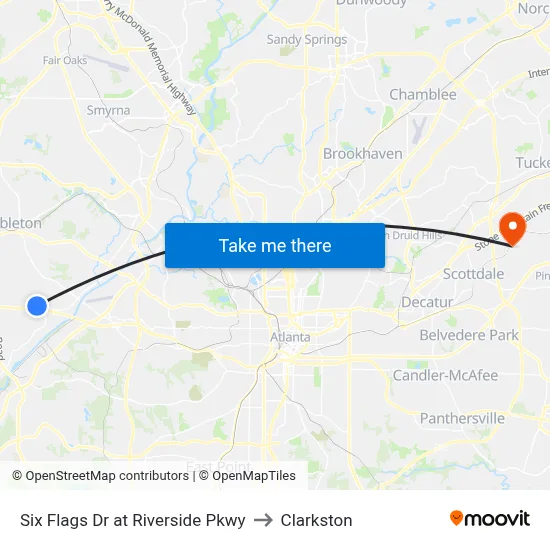 Six Flags Dr at Riverside Pkwy to Clarkston map