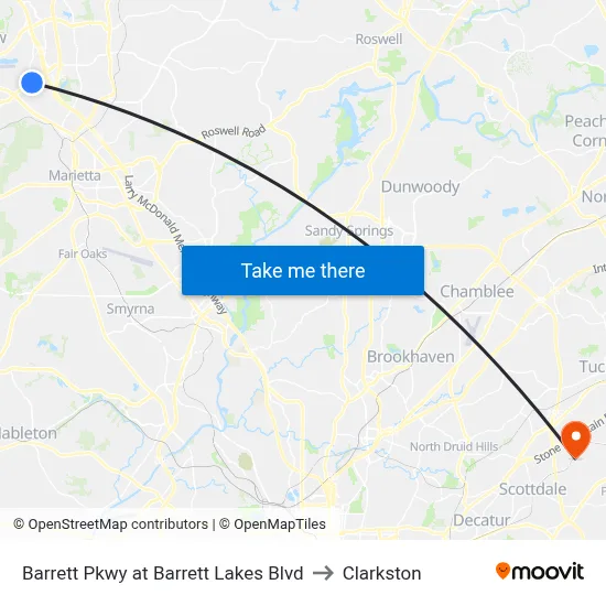 Barrett Pkwy at Barrett Lakes Blvd to Clarkston map