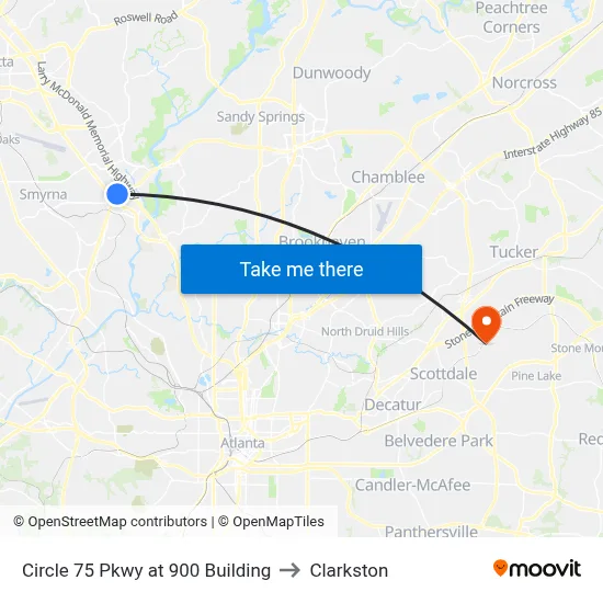 Circle 75 Pkwy at 900 Building to Clarkston map