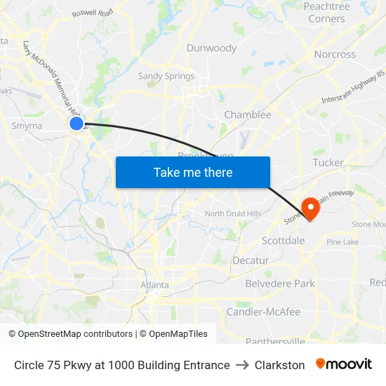 Circle 75 Pkwy at 1000 Building Entrance to Clarkston map