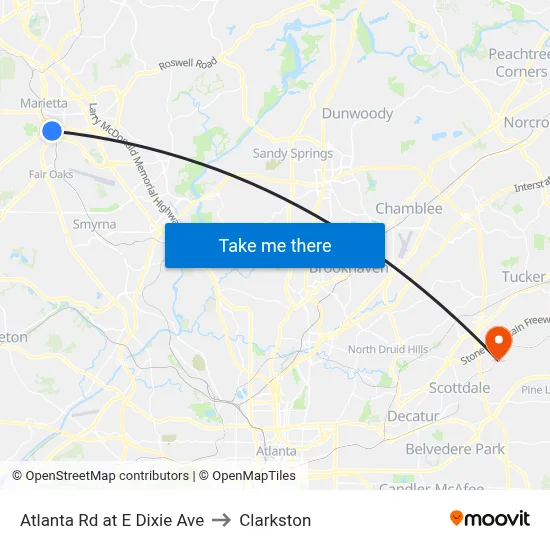 Atlanta Rd at E Dixie Ave to Clarkston map