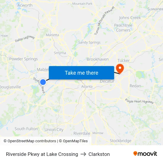 Riverside Pkwy at Lake Crossing to Clarkston map