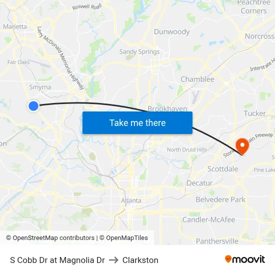 S Cobb Dr at Magnolia Dr to Clarkston map