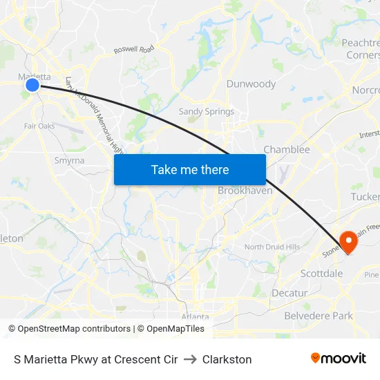 S Marietta Pkwy at Crescent Cir to Clarkston map