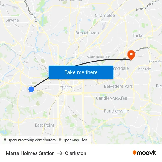 Marta Holmes Station to Clarkston map