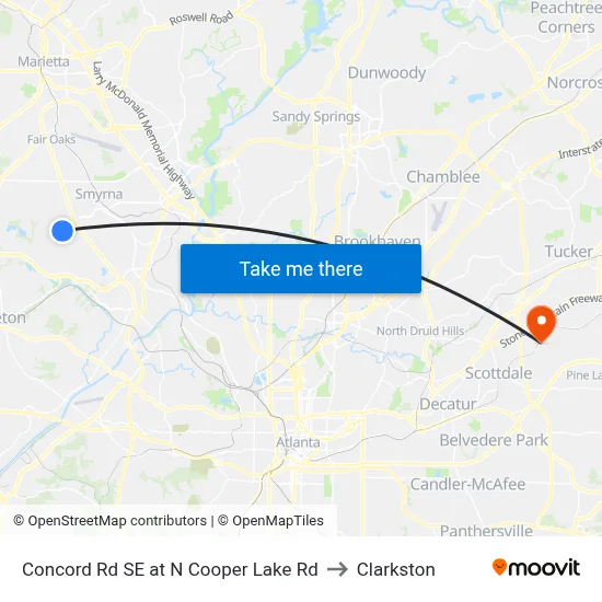 Concord Rd SE at N Cooper Lake Rd to Clarkston map