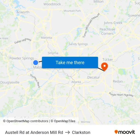 Austell Rd at Anderson Mill Rd to Clarkston map
