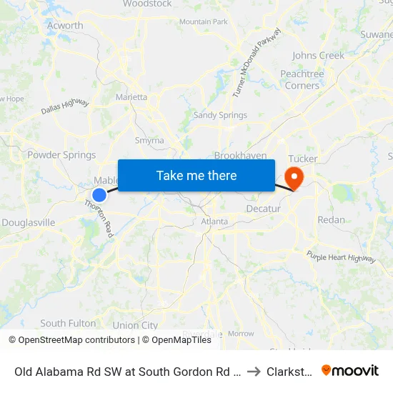 Old Alabama Rd SW at South Gordon Rd SW to Clarkston map