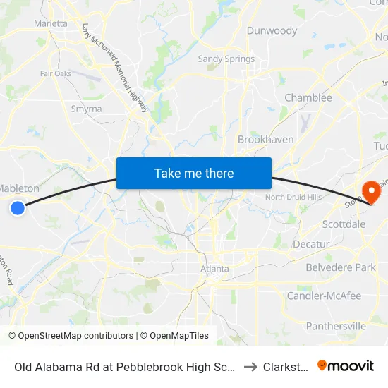 Old Alabama Rd at Pebblebrook High Schoo to Clarkston map