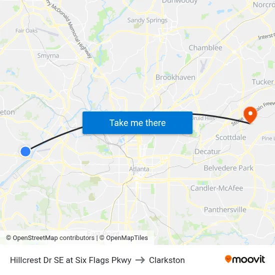 Hillcrest Dr SE at Six Flags Pkwy to Clarkston map