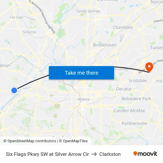 Six Flags Pkwy SW at Silver Arrow Cir to Clarkston map