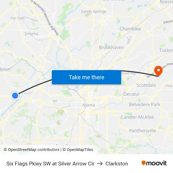 Six Flags Pkwy SW at Silver Arrow Cir to Clarkston map